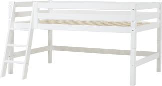 Halbhochbett 120x200 cm Weiß mit Rollrost und Schräger Leiter, Hoppekids Premium