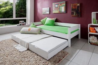 Einzelbett Nik mit Bettkasten in Buche massiv, weiß lackiert, Liegefläche 90x200 cm