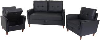 2-1-1 Couchgarnitur HWC-H23, 2er Sofa Sofagarnitur Loungesessel Relaxsessel, Gastronomie Staufach ~ Kunstleder, schwarz