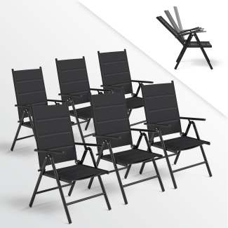 STEELSØN 'Lirael' Komfort-Gartenstühle mit Aluminium-Gestell, 6er-Set, klappbar, Rückenlehne 7-stufig verstellbar, schwarz