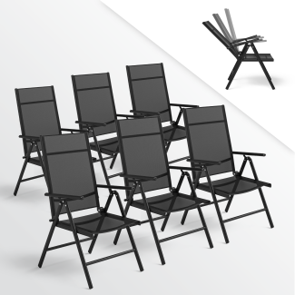 STEELSØN 'Lirael' Gartenstühle mit Aluminium-Gestell, 6er-Set, klappbar, Rückenlehne 7-stufig verstellbar, schwarz