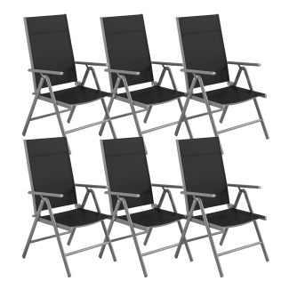 STEELSØN 'Lirael' Gartenstühle mit Aluminium-Gestell, 6er-Set, klappbar, Rückenlehne 7-stufig verstellbar, silber/schwarz