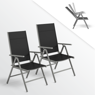 STEELSØN 'Lirael' Gartenstühle mit Aluminium-Gestell, 2er-Set, klappbar, Rückenlehne 7-stufig verstellbar, silber/schwarz
