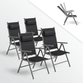 STEELSØN 'Lirael' Komfort-Gartenstühle mit Aluminium-Gestell, 4er-Set, klappbar, Rückenlehne 7-stufig verstellbar, silber, mit Kissen