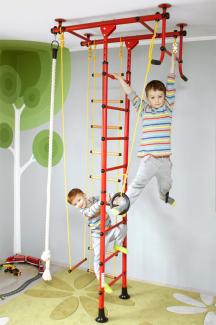 NiroSport Sprossenwand für Kinderzimmer M1 aufbau ohne bohrungen Made in Germany Metallsprossen Rot Raumhöhe 200 - 250 cm