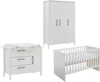 Arthur Berndt 'Kiara' Babyzimmer Komplettset 3-teilig, Kinderbett (70 x 140 cm), Wickelkommode mit Wickelaufsatz und Kleiderschrank Weiß