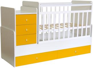 Polini Kids 'Simple 1100' Kombi-Kinderbett 60 x 120/170 cm, weiß/gelb, höhenverstellbar, mit Schaukelfunktion, inkl. Kommode