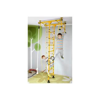 NiroSport Sprossenwand für Kinderzimmer M1 aufbau ohne bohrungen Made in Germany Holzsprossen Gelb Raumhöhe 240 - 290 cm