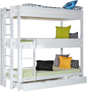 'Homestyle4u' Kinderbett Etagenbett mit 3 Liegeflächen, 90x200 cm, Dreifachbett Hochbett mit Bettkasten, Weiß