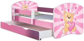 Kinderbett Jugendbett mit einer Schublade und Matratze Rausfallschutz Rosa ACMA II (10 Teddybär, 80 x 180 cm mit Bettkasten)