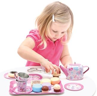 Bino 83391 - Kinder-Teeservice-Set Scarlett mit Kuchenstnder, Kinder-Geschirr-Set, rosa, 35-teilig