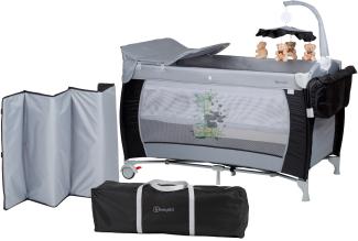 BabyGO 'Sleeper deluxe' Reisebett 60x120 cm, schwarz, mit Matratze, Wickelauflage, Mobile und Schlupf