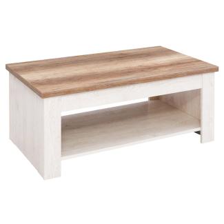 Forte Couchtisch, Holzwerkstoff Pinie Weiß Dekor, mit hochklappbarer Tischplatte und Ablagefläche, 110x65cm