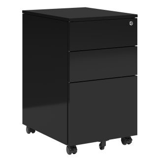 STEELSØN 'Vespero' Rollcontainer, schwarz, 65x39x50 cm, mit 1 großer und 2 kleinen Schubladen und Schlüsselschloss