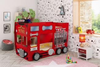 Kinderbett „Fire Truck Double“ 205x114,5cm inkl. Matraze und Lattenrost Kids Jugenbett Modernes Design