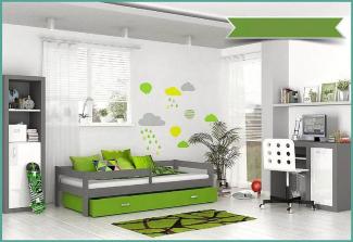 Expedo Kinderbett ´HARRY´ mit farbigem Bettkasten + Matratze, 80x160, grau/grün