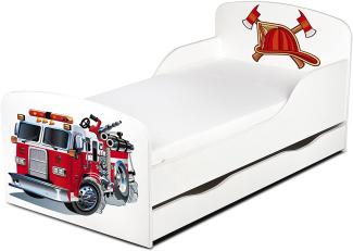 Leomark 'Feuerwehr' Kinderbett 140x70 mit Schublade und Matratze weiß