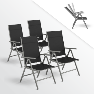 STEELSØN 'Lirael' Gartenstühle mit Aluminium-Gestell, 4er-Set, klappbar, Rückenlehne 7-stufig verstellbar, silber/schwarz