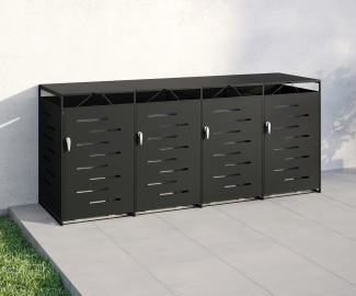 STEELSØN 'Diorus' Mülltonnenbox für 4 Tonnen je 240 Liter, anthrazit, aus Stahl mit Sichtstreifen, 116 x 79 x 274 cm