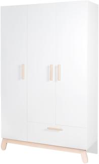 roba Kleiderschrank 'Clara' 3-trg. in weiß, mit Füßen und Griffen aus Buche Echtholz, HxBxT: 200 x 135 x 52 cm