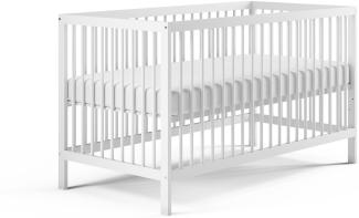 Babybett Kinderbett Gitterbett 60x120 höhenverstellbar & herausnehmbare Sprossen, | Buchenholz weiss sehr stabil Made in Europe