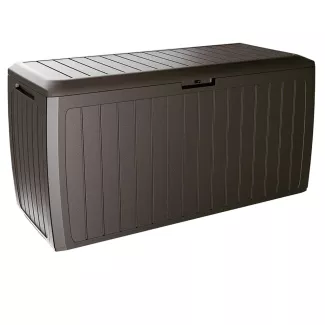DEUBA Auflagenbox Kunststoff Truhe Box Kissenbox Deckel bis zu 100kg belastbar Gerätetruhe Kiste Gartentruhe Board PLUS braun