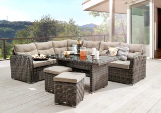 Destiny Gartenlounge-Set SANTA PONSA, (20-tlg, 2x Schenkel, 2x Hocker, 1x Tisch, inkl. Auflagen), Aluminium, Polyrattan