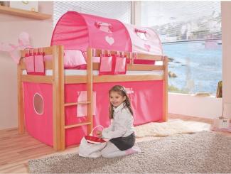 Relita Halbhohes Spielbett ALEX Buche massiv natur lackiert mit Stoffset pink/rosa/herz