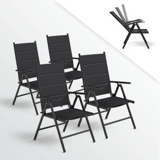 STEELSØN 'Lirael' Komfort-Gartenstühle mit Aluminium-Gestell, 4er-Set, klappbar, Rückenlehne 7-stufig verstellbar, schwarz