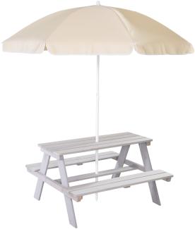 roba 'Picknick for 4, Outdoor +' Kindersitzgarnitur mit Sonnenschirm, Massivholz grau, 89 x 50 x 84,5 cm