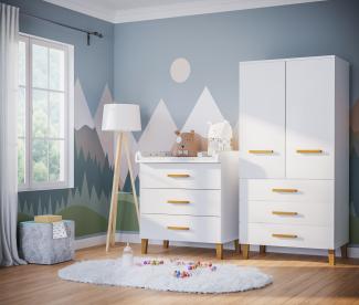 Bellabino 'Liri' 2-tlg. Babyzimmer, weiß/natur, Set aus Wickelkommode mit abnehmbarem Wickelaufsatz und 2-trg. Kleiderschrank
