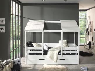 Vipack Hausbett mit 90 x 200 cm Liegefläche und Bettschublade, offenes Dach Weiß lackiert