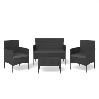 STEELSØN 'Thalora' Gartenlounge-Set, 4-tlg. Sitzgruppe mit Sofa, 2 Stühlen und Tisch, inkl. Kissen, schwarz/anthrazit, aus Polyratten