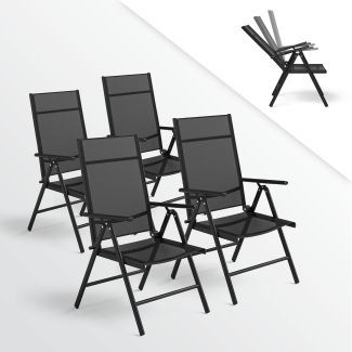 STEELSØN 'Lirael' Gartenstühle mit Aluminium-Gestell, 4er-Set, klappbar, Rückenlehne 7-stufig verstellbar, schwarz