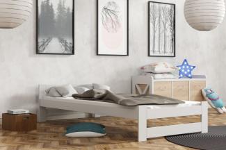 NATI Bett Einzelbett 200x90cm weiß mit Lattenrost Massivholz