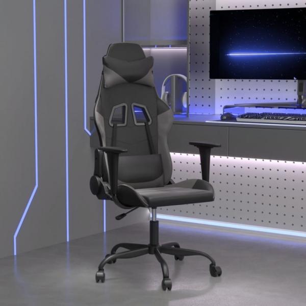 Gaming-Stuhl mit Massagefunktion Schwarz und Grau Kunstleder (Farbe: Grau)