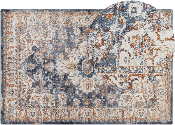 Teppich beige blau 200 x 300 cm orientalisches Muster Kurzflor DVIN