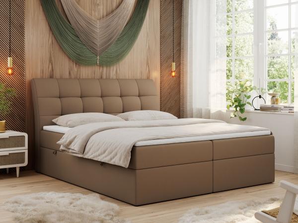 Boxspringbett Polsterbett mit Multipocket-Matratze und Topper - DIEGOS - 160x200cm - Braun Kunstleder - H3