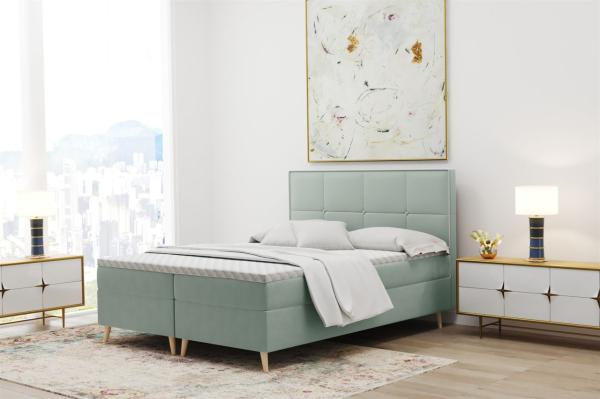 Boxspringbett Schlafzimmerbett RENAN 160x220cm in Stoff Riviera Mint