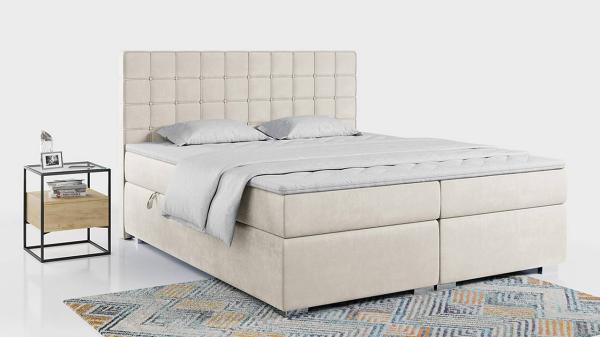 Boxspringbett, Doppelbett, Polsterbett mit Kopfstütze - CARMEN - 160x200cm - Beige Velours - H4