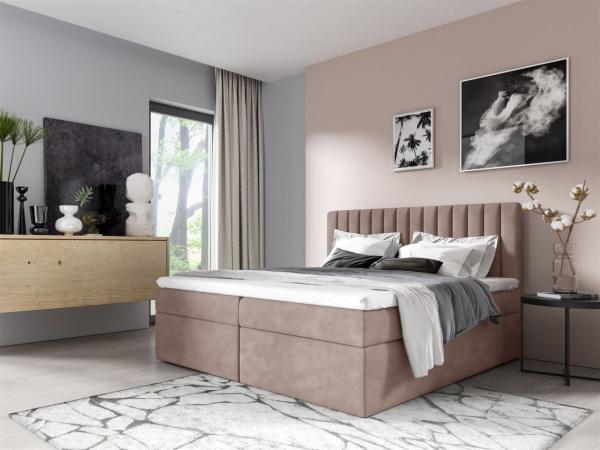 Boxspringbett Schlafzimmerbett LINNEA 140x220cm Stoff Rose inkl. Bettkasten