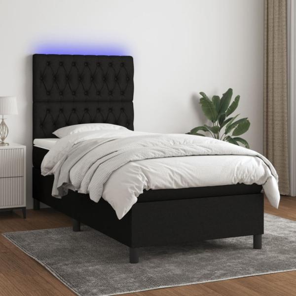 Boxspringbett mit Matratze & LED Stoff Schwarz 80 x 200 cm, Härtegrad: H2 [3135071]