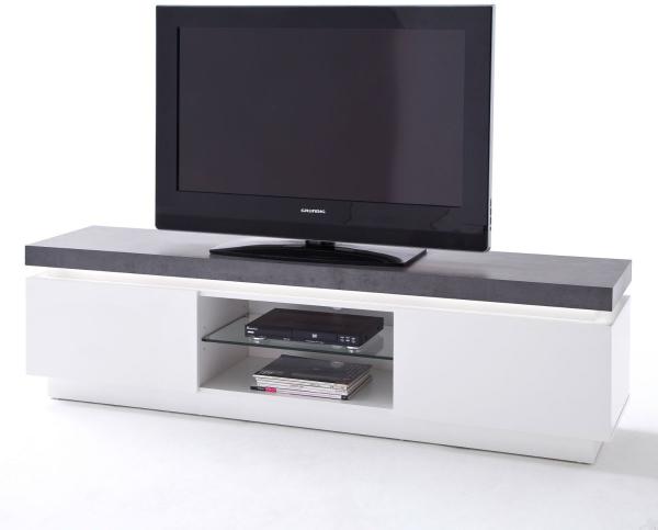 TV-Lowboard matt weiß und Stone Design 175 cm