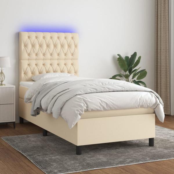 vidaXL Boxspringbett mit Matratze & LED Creme 100x200 cm Stoff