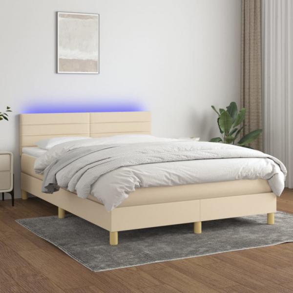 vidaXL Boxspringbett mit Matratze & LED Creme 140x200 cm Stoff 3133802