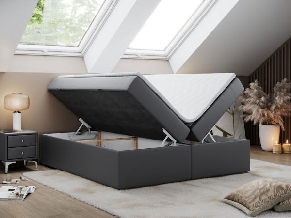 Boxspringbett - Doppelbett mit Multipocket-Matratze - BESS -200x200 - Dunkelgrau Kunstleder - H4 Bild 2