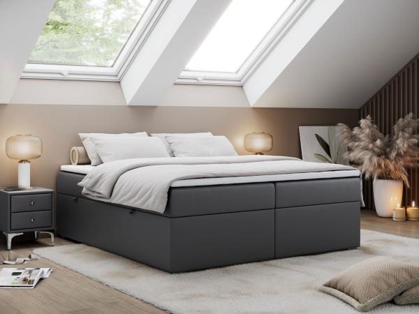 Boxspringbett - Doppelbett mit Multipocket-Matratze - BESS -200x200 - Dunkelgrau Kunstleder - H4 Bild 1