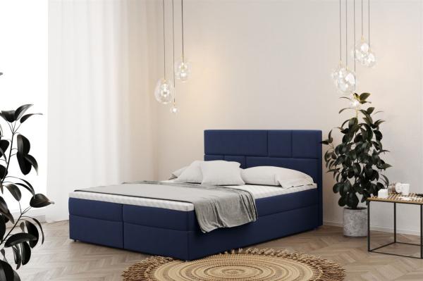 Boxspringbett Schlafzimmerbett CALVIN 160x200cm in Stoff Matt Velvet Dunkelblau