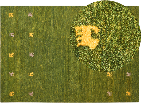 Gabbeh Teppich Wolle grün 160 x 230 cm Tiermuster Hochflor YULAFI