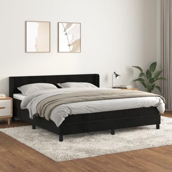 Boxspringbett mit Matratze Schwarz 160x200 cm Samt (Farbe: Schwarz)